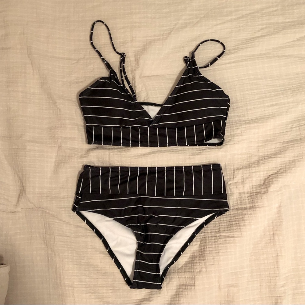 Striped High Waisted Bikini Set *never worn*